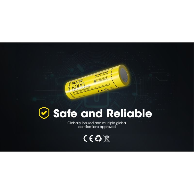 NITECORE NL2160 Dobíjecí Baterie 21700, 6000mAh Li-ion – Vysoká Kapacita, Bezpečnost pro Elektroniku!