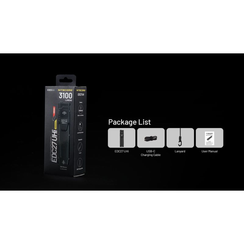 NITECORE EDC27 UHi Výkonná 3100lm Kompaktní USB-C Dobíjecí Svítilna – Ideální pro Venkovní Vybavení/EDC
