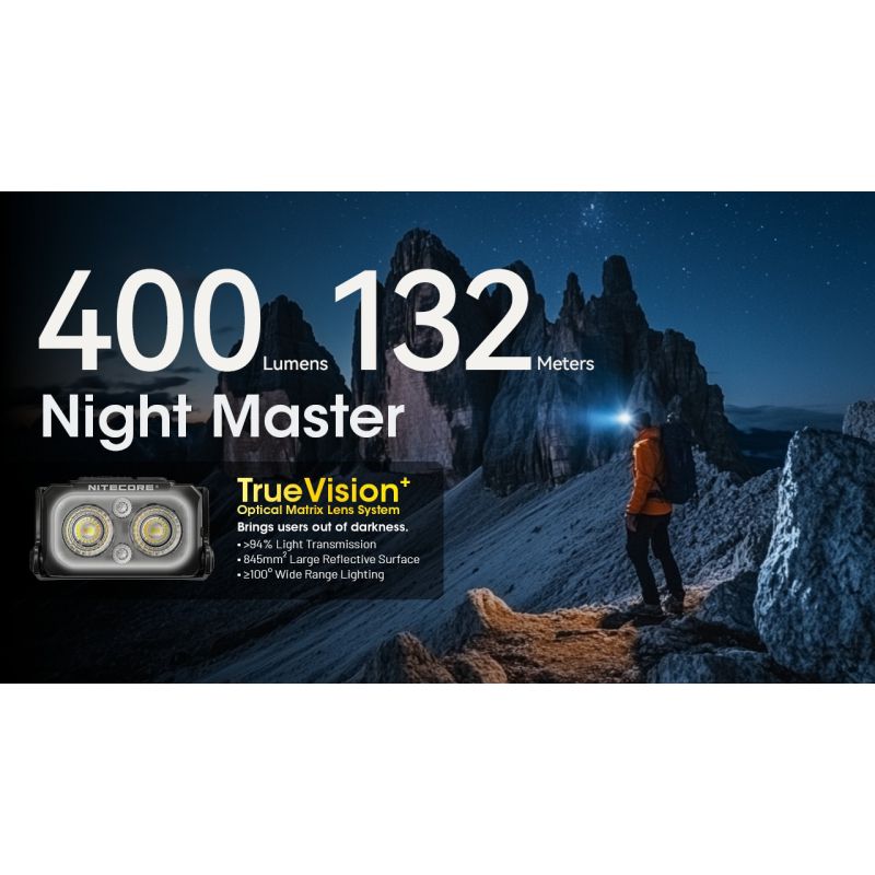NITECORE NU25 MCT LED Čelovka – 400lm Dvoupaprsková s USB-C pro Outdoor, Turistiku & Kempování