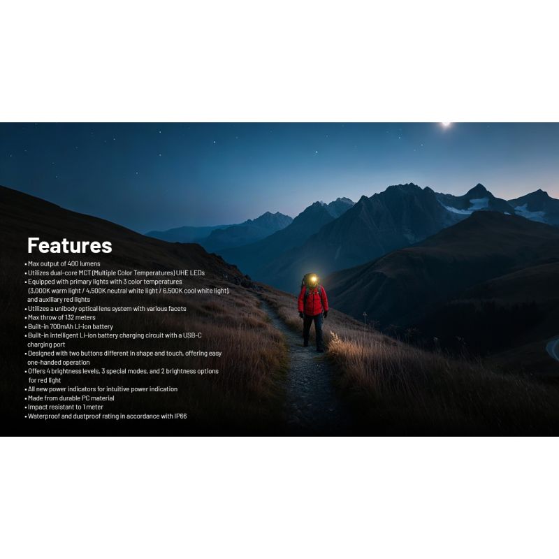 NITECORE NU25 MCT LED Čelovka – 400lm Dvoupaprsková s USB-C pro Outdoor, Turistiku & Kempování