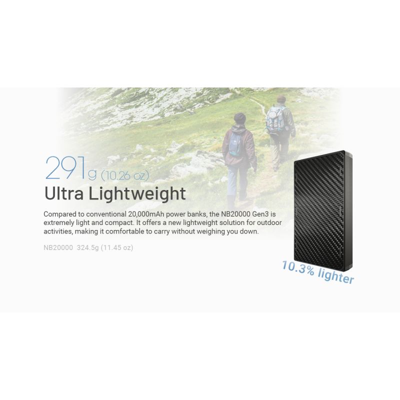 Nitecore NB20000 Gen3 20000mAh Power Banka s USB-C QC, Lehká Rychlonabíječka pro Cestování