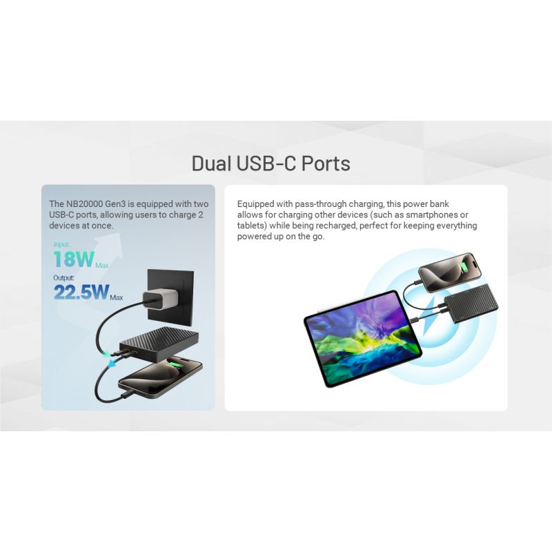 Nitecore NB20000 Gen3 20000mAh Power Banka s USB-C QC, Lehká Rychlonabíječka pro Cestování