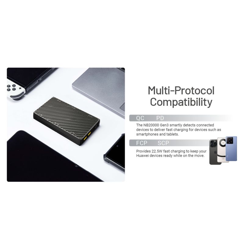 Nitecore NB20000 Gen3 20000mAh Power Banka s USB-C QC, Lehká Rychlonabíječka pro Cestování