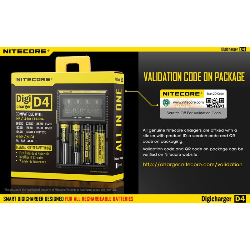 Nitecore D4 Digicharger Inteligentní Nabíječka s LCD Displejem, Ochrana proti Přepětí, pro 18650, Li-ion Baterie 700646178704