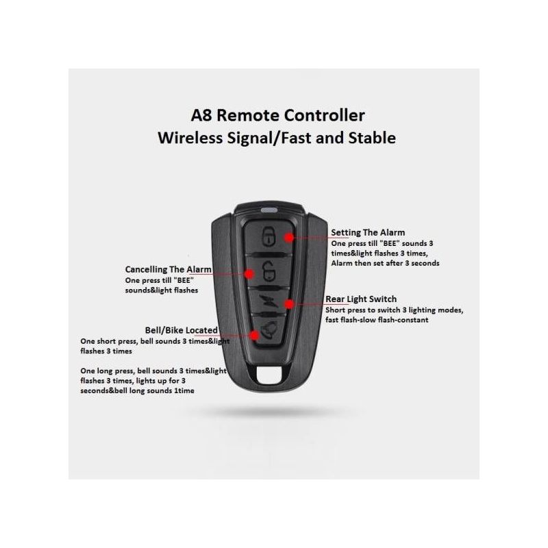 ANTUSI A8 Bezdrátový Alarm na Kolo s Automatickou Brzdou a COB Zadním Světlem – Absolutní Bezpečnost MTB i Silniční Kolo, Dlouhá Výdrž Baterie 700 mAh