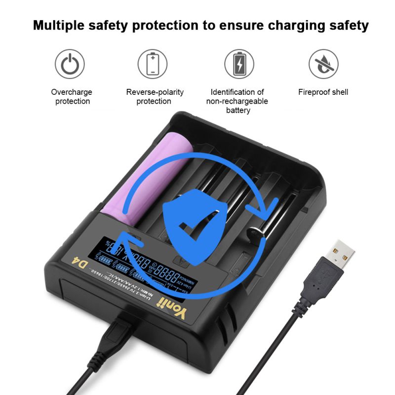 YONII D4 LCD nabíječka: 4 sloty pro 18650, 21700, AA, AAA a další!