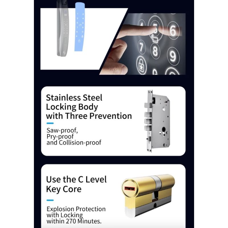 3D Inteligentní Zámek Dveří s Kamerou | Biometrické Odemykání & Smart Home Security pro Klidnou Mysl