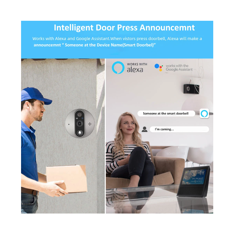 Tuya Smart 1080P WiFi kukátková kamera s PIR, HD noční vidění, 120° úhel pro domácí bezpečnost