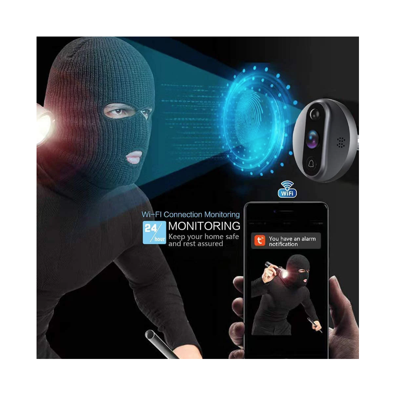 Tuya Smart 1080P WiFi kukátková kamera s PIR, HD noční vidění, 120° úhel pro domácí bezpečnost