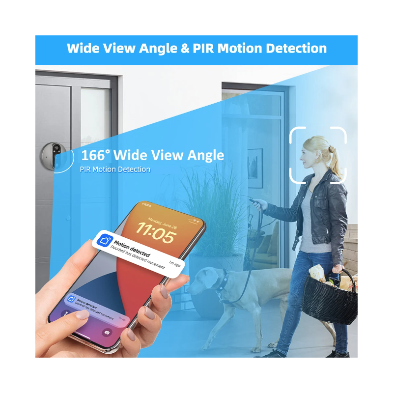 Tuya Smart 1080P WiFi kukátková kamera s PIR, HD noční vidění, 120° úhel pro domácí bezpečnost