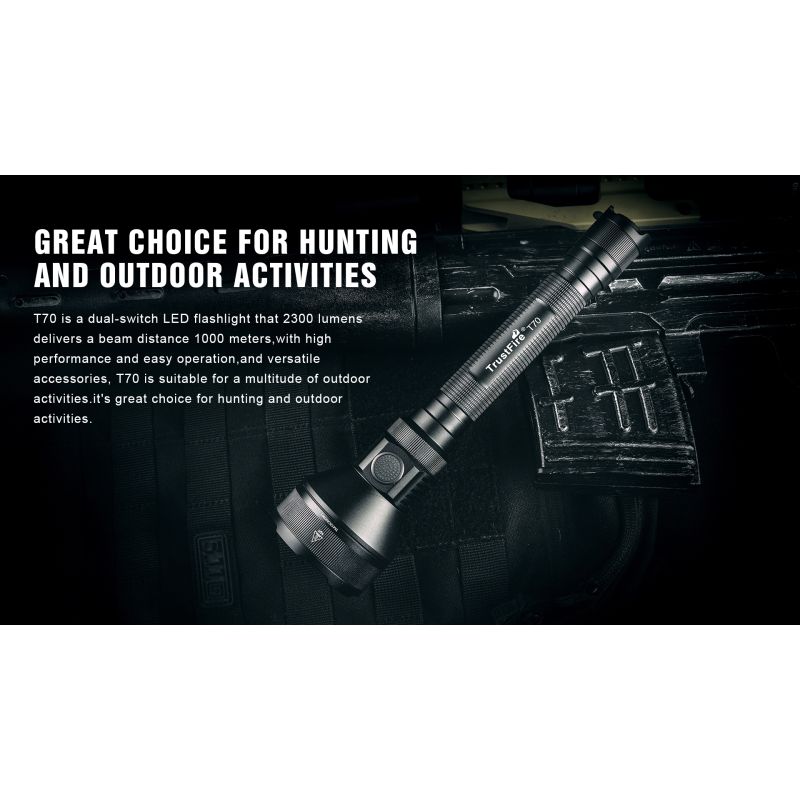 Trustfire T70: Výkonná 2300lm dobíjecí LED svítilna pro kempování, turistiku a lov. Spolehlivé osvětlení!