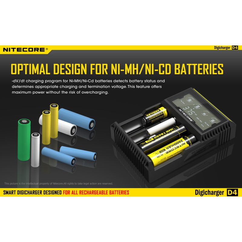 Nitecore D4 Digicharger Inteligentní Nabíječka s LCD Displejem, Ochrana proti Přepětí, pro 18650, Li-ion Baterie 700646178704