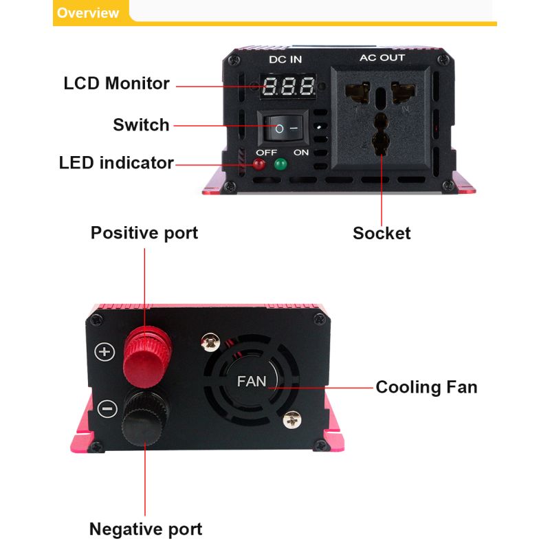 Nový Pure Sine Wave Invertor 3000W/2200W/1600W/1000W DC 12V/24V na AC 110V/220V pro solární řešení a domov