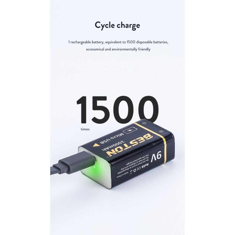 Beston 9V 1000mAh Li-ion dobíjecí Micro USB baterie pro RC vrtulník – ekologická, dlouhá výdrž!