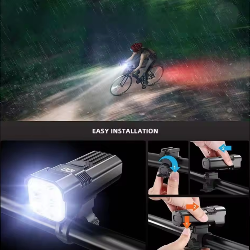 USB-C Dobíjecí Přední LED Světlo na Kolo 1200LM | Pro MTB, Silnici | Snadná Instalace & Bezpečnost