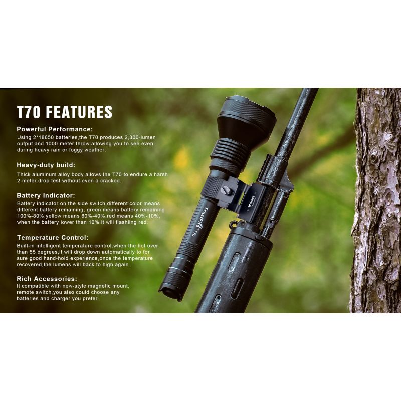 Trustfire T70: Výkonná 2300lm dobíjecí LED svítilna pro kempování, turistiku a lov. Spolehlivé osvětlení!