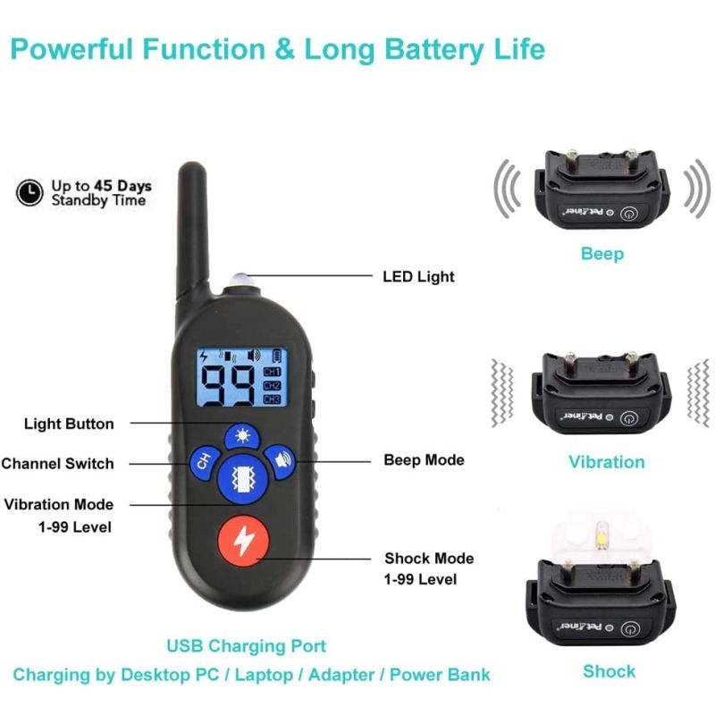 Elektrický výcvikový obojek pro psy 800m dosah | IP67 Vodotěsný obojek s tónem, vibrací | Malé a střední psy