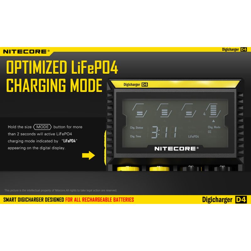 Nitecore D4 Digicharger Inteligentní Nabíječka s LCD Displejem, Ochrana proti Přepětí, pro 18650, Li-ion Baterie 700646178704