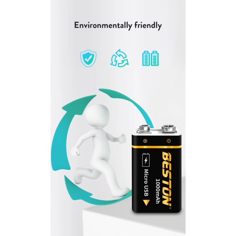 Beston 9V 1000mAh Li-ion dobíjecí Micro USB baterie pro RC vrtulník – ekologická, dlouhá výdrž!