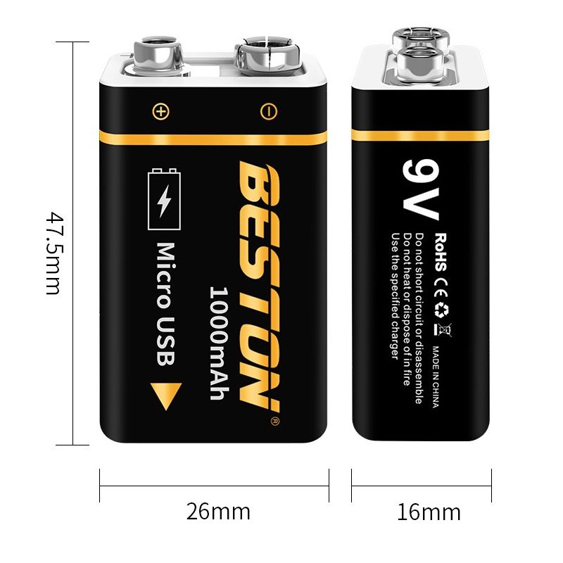 Beston 9V 1000mAh Li-ion dobíjecí Micro USB baterie pro RC vrtulník – ekologická, dlouhá výdrž!