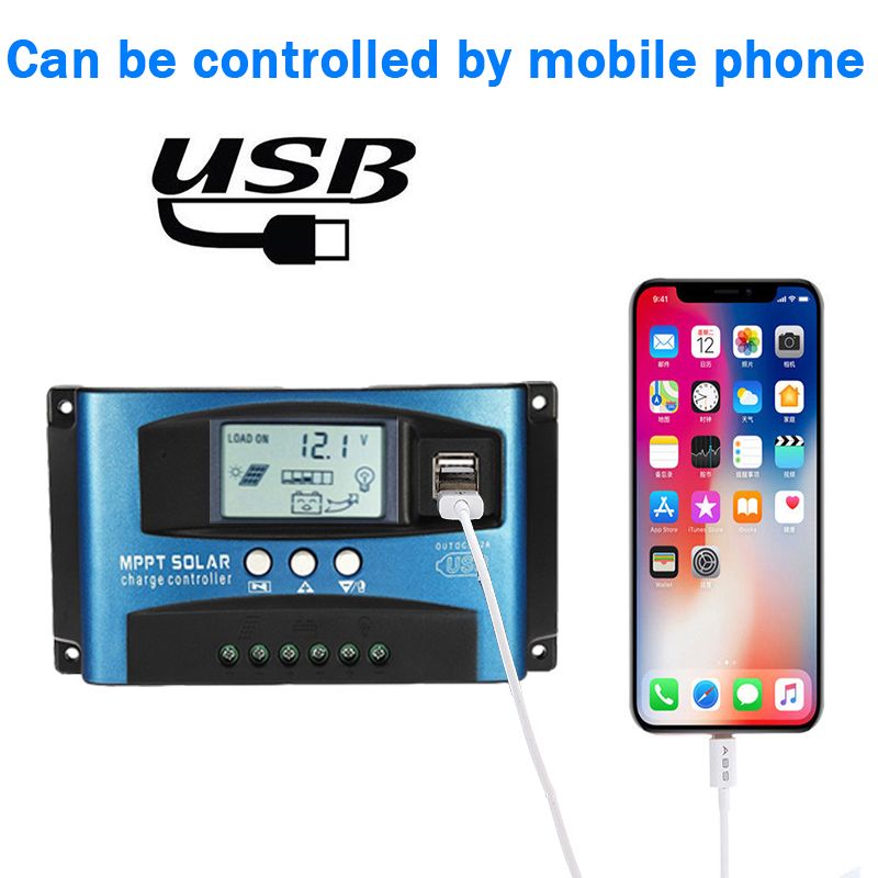 MPPT Solární Regulátor Nabíjení 30-100A s Duálním USB 5V & LCD Displejem - Efektivní Řízení Energie & Nabíjení Baterií