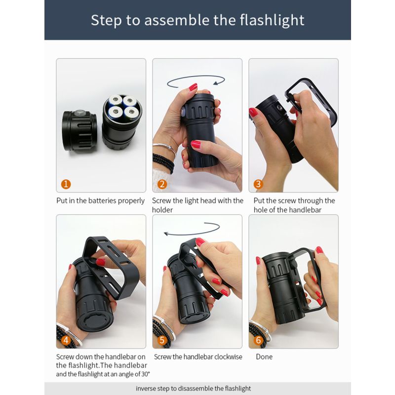 UV Potápěčská Svítilna QH14/QH27, 20000 Lumenů LED Pro Podvodní Průzkum Mořského Života. Vodní Baterka!