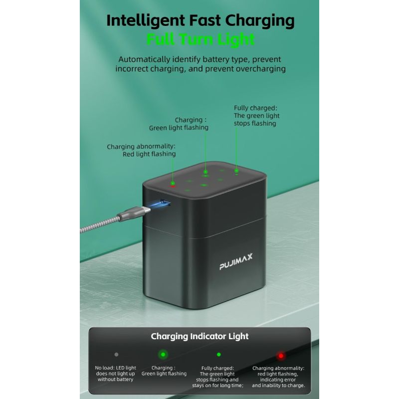 8slotová inteligentní nabíječka pro AA lithiové baterie s portem typu C – Rychlé efektivní nabíjení!