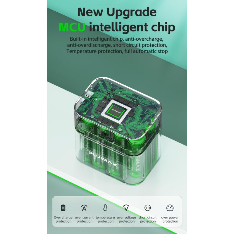 8slotová inteligentní nabíječka pro AA lithiové baterie s portem typu C – Rychlé efektivní nabíjení!