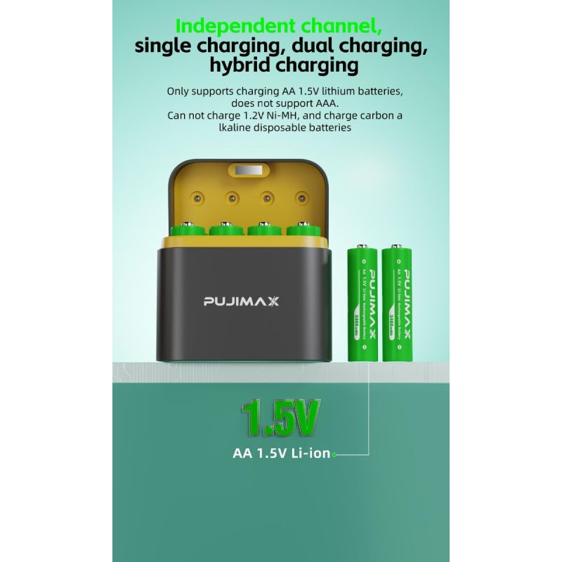 8slotová inteligentní nabíječka pro AA lithiové baterie s portem typu C – Rychlé efektivní nabíjení!