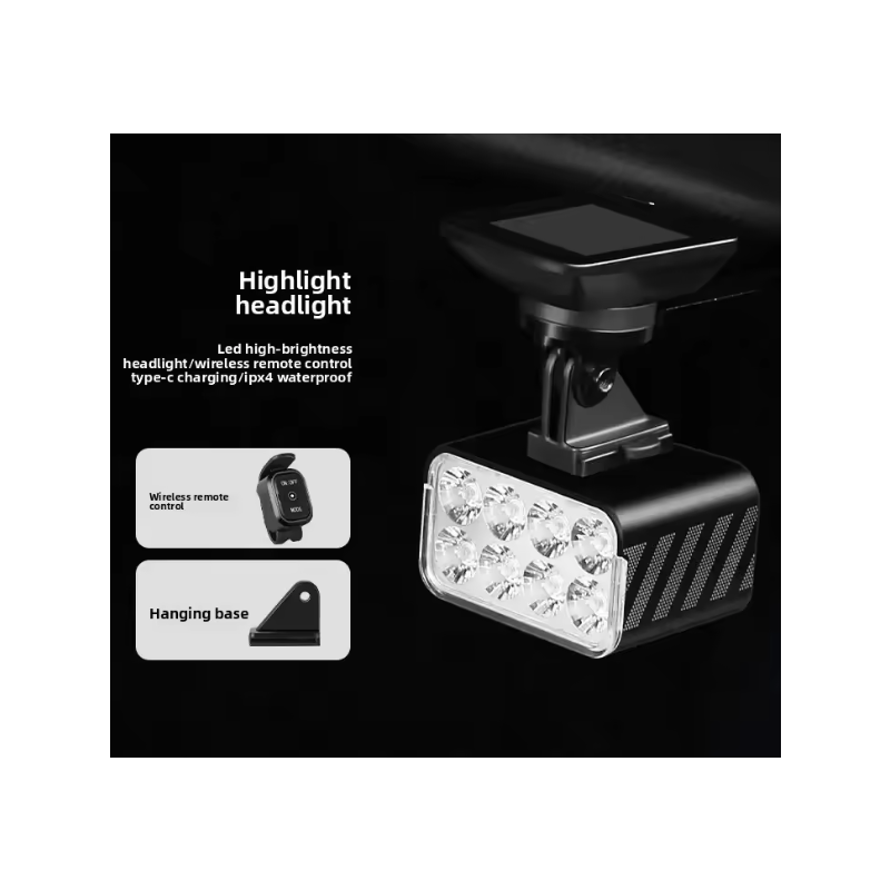 W450 Přední světlo na kolo 1800lm s bezdrátovým dálkovým ovládáním a zvedací funkcí. IPX4, pro bezpečné noční jízdy!