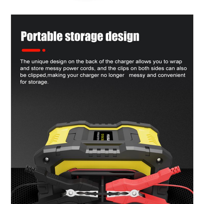 FOXSUR 12V/24V Přenosná nabíječka autobaterií pro motocykl, nákladní auto – LiFePO4, AGM, Automatické 7-stupňové nabíjení