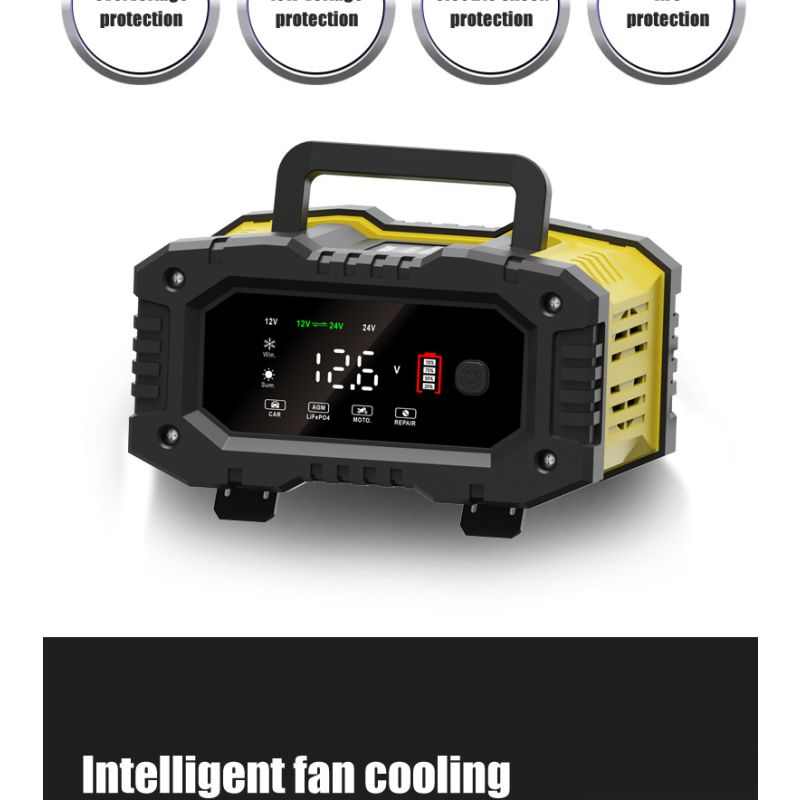 FOXSUR 12V/24V Přenosná nabíječka autobaterií pro motocykl, nákladní auto – LiFePO4, AGM, Automatické 7-stupňové nabíjení