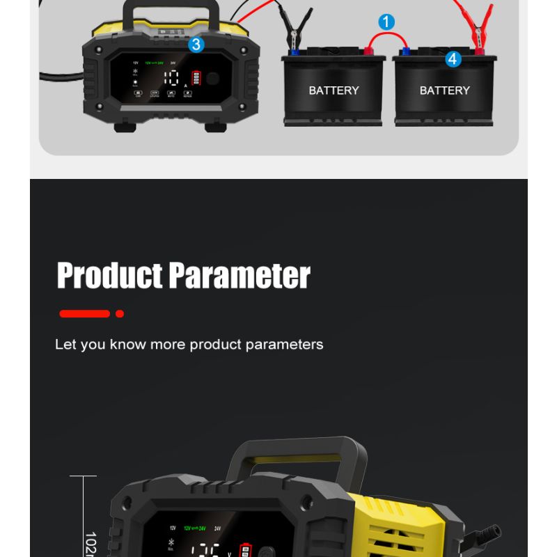 FOXSUR 12V/24V Přenosná nabíječka autobaterií pro motocykl, nákladní auto – LiFePO4, AGM, Automatické 7-stupňové nabíjení