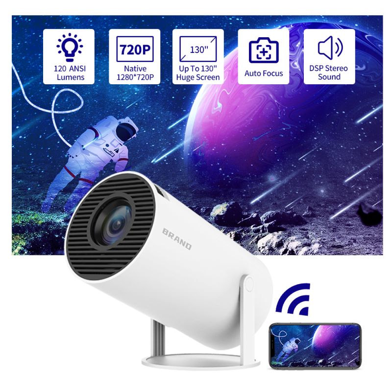 Projektor HY300 WiFi 6 Full HD 1280P Android 11 Inteligentní přenosný LED Mini projektor pro domácí kino