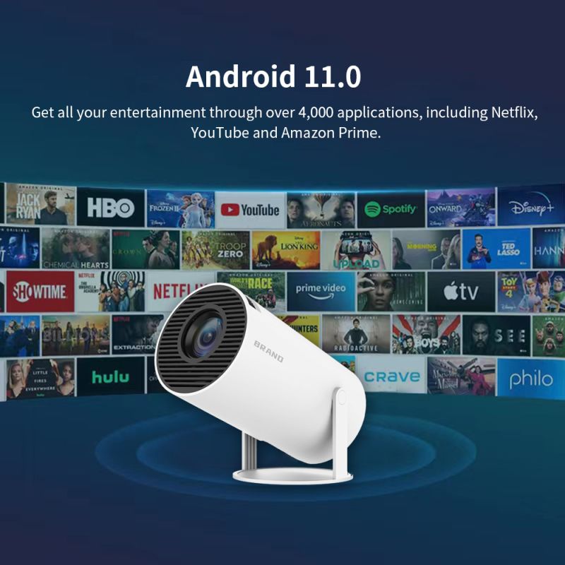 Projektor HY300 WiFi 6 Full HD 1280P Android 11 Inteligentní přenosný LED Mini projektor pro domácí kino