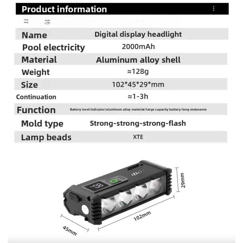 ACRUNU LED světlo na kolo 4000lm, USB dobíjecí. 4 režimy pro viditelnost a bezpečnost na kole.