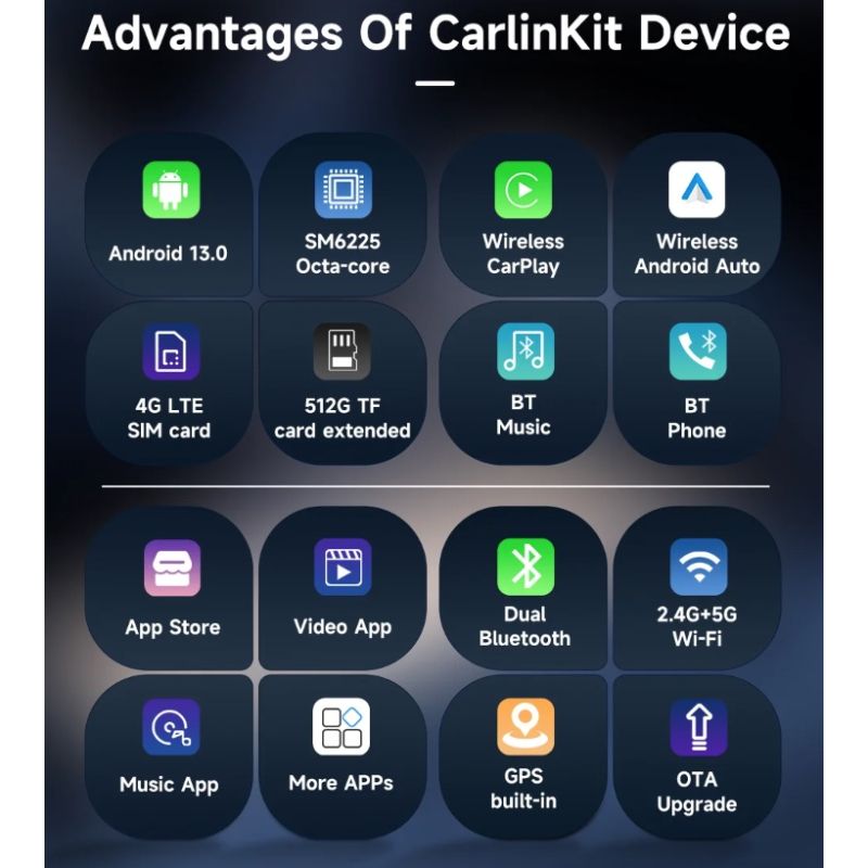CarlinKit Chytrá TV krabička pro auta | CarPlay Ai Box Android 13 | Auto zábava s YouTube & Netflix