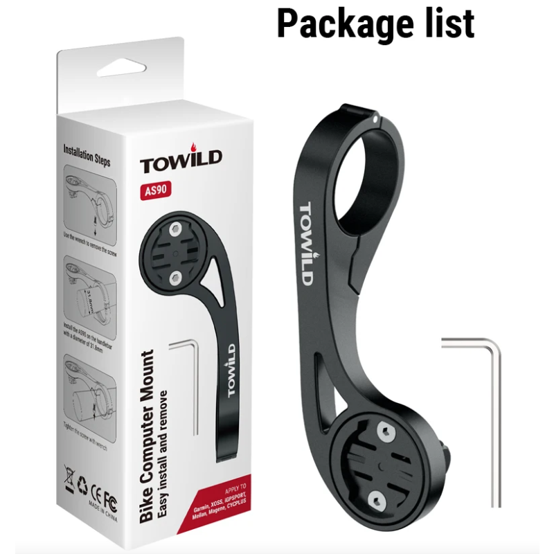 TOWILD AS90: Prodloužený držák řídítek pro Garmin & Světlo. Odolný, snadná montáž!