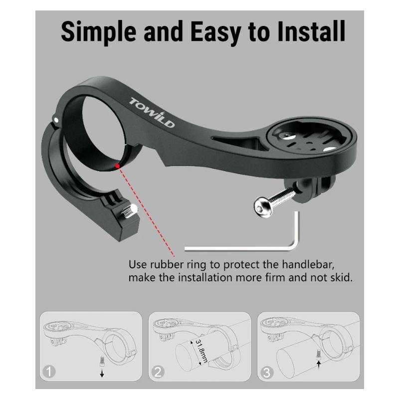 TOWILD AS90: Prodloužený držák řídítek pro Garmin & Světlo. Odolný, snadná montáž!