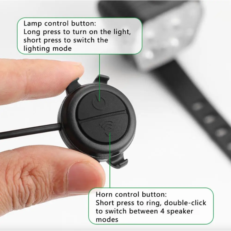 Cyklistická čelovka a houkačka 2v1 | MTB Bike Světla vpředu/vzadu | Kabelové ovládání zvonku/houkačky | Příslušenství na kolo