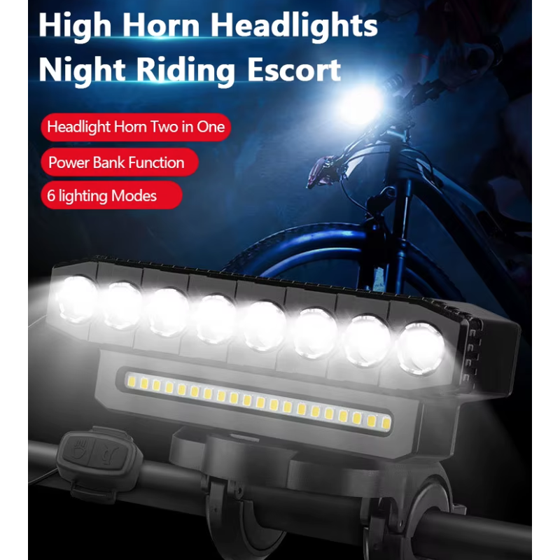 USB Dobíjecí Přední Světlo s Hlásičem 120dB & Vodotěsný Cyklistický Zvonek – Bezpečnost pro Městské Cyklisty