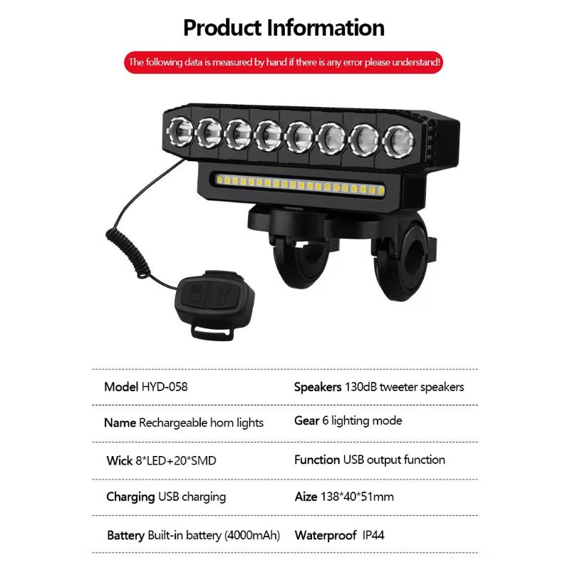USB Dobíjecí Přední Světlo s Hlásičem 120dB & Vodotěsný Cyklistický Zvonek – Bezpečnost pro Městské Cyklisty