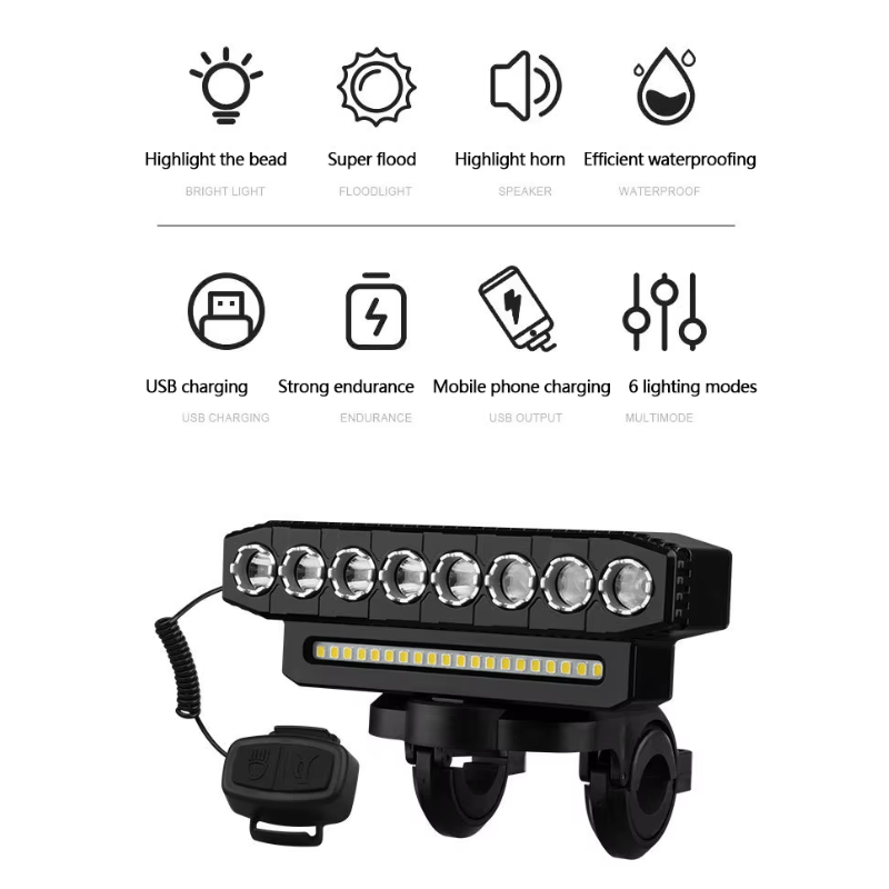 USB Dobíjecí Přední Světlo s Hlásičem 120dB & Vodotěsný Cyklistický Zvonek – Bezpečnost pro Městské Cyklisty