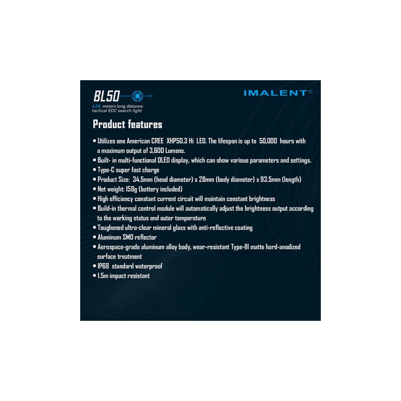 IMALENT BL50: 3600lm LED svítilna s UV, OLED displejem a Type-C dobíjením pro dobrodružství & domov