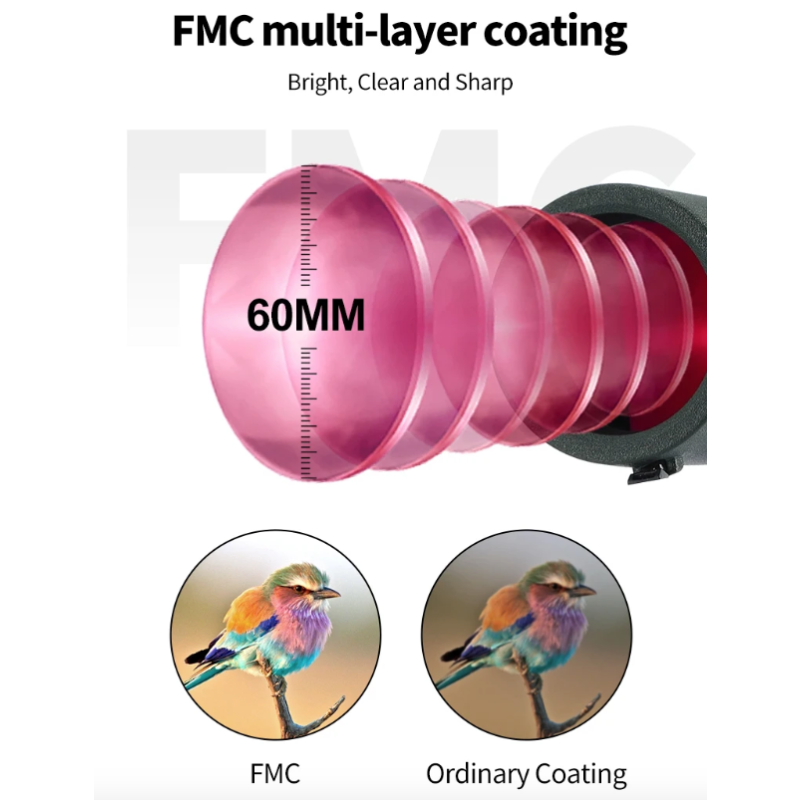 25-75x60 Zoom ED Monokulární Dalekohled Bak4 pro Kempování & Pozorování Ptáků - Výkonný Dalekohled