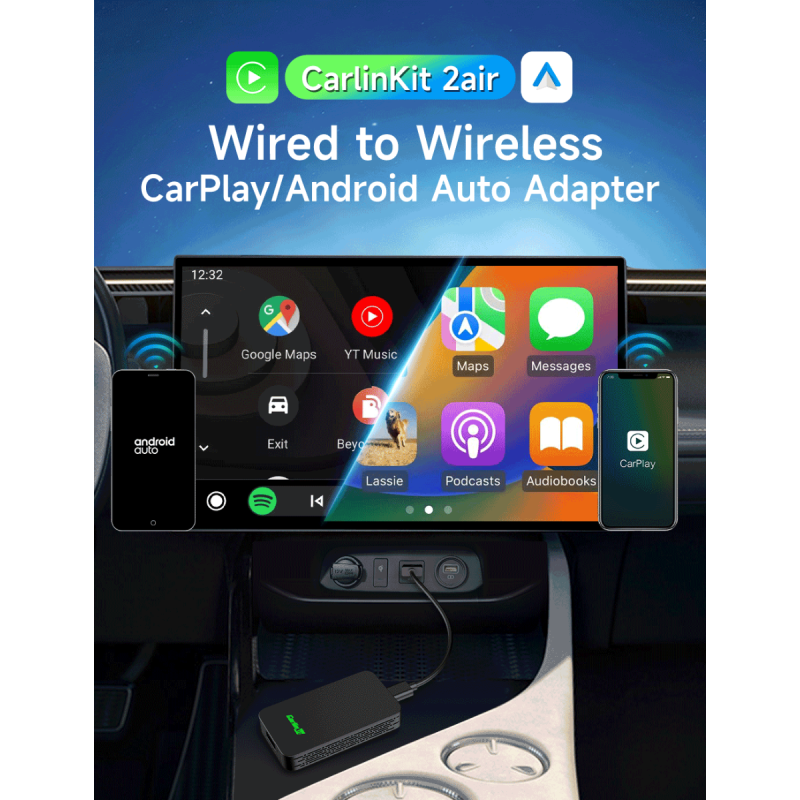 CarlinKit 2air 5.0 Bezdrátový Adaptér CarPlay/Android Auto AI Box – Jízda Bez Kabelů | Pro iPhone & Android