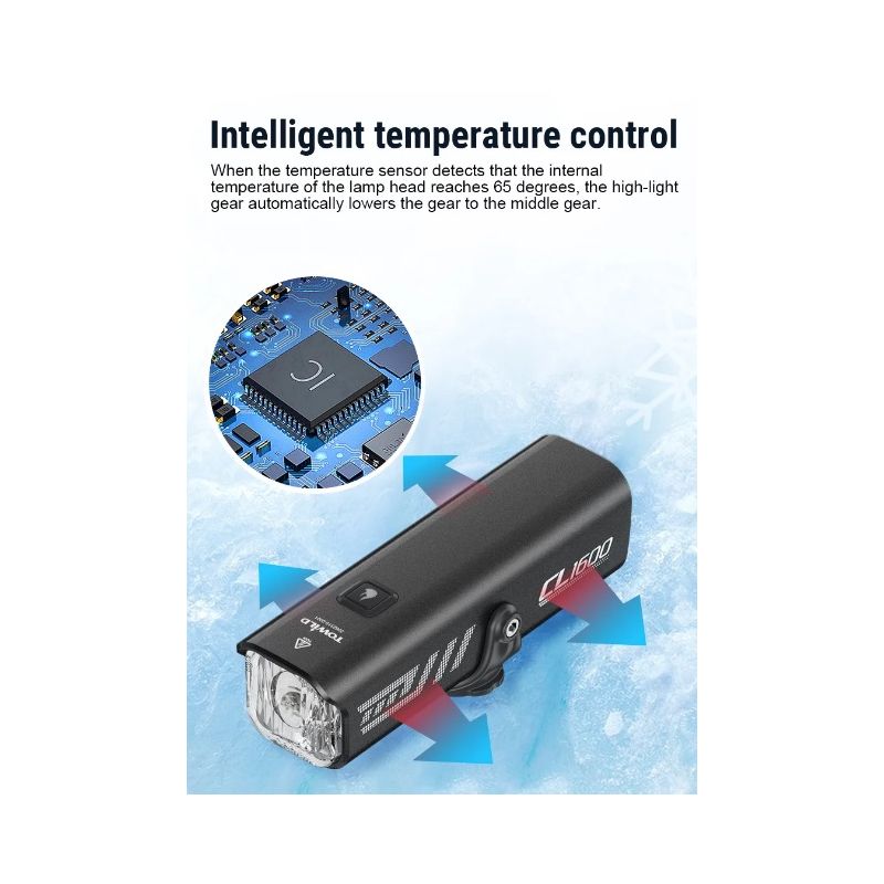 TOWILD CL1600 Přední Světlo na Kolo – LED, USB dobíjecí, Vodotěsný Světlomet pro Noční Jízdy