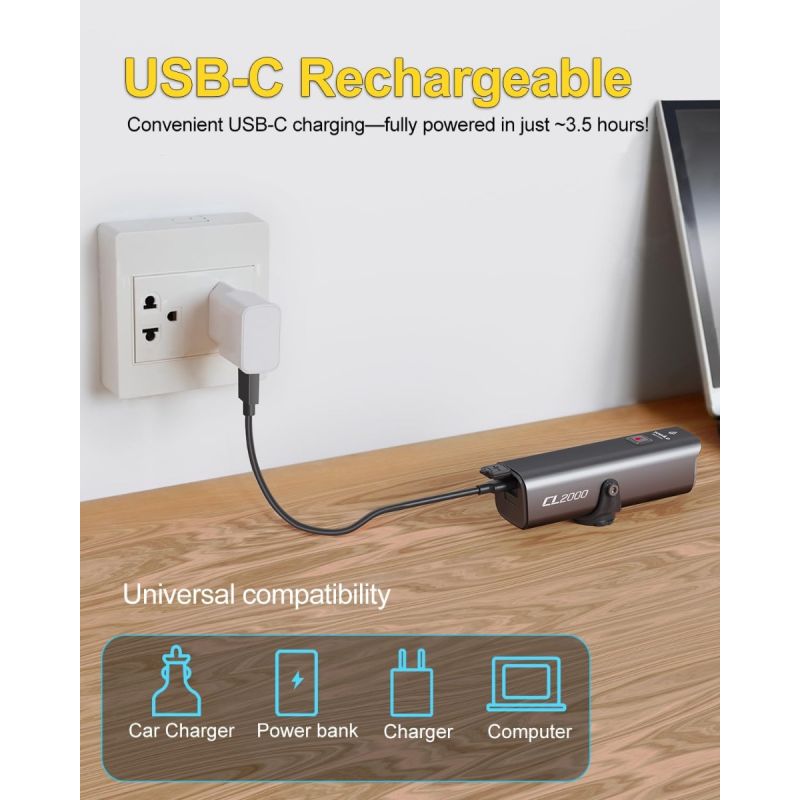 TOWILD CL2000 Přední světlo na kolo 2000LM | Super Jasné, Vodotěsné pro MTB/Silniční noční jízdu a viditelnost