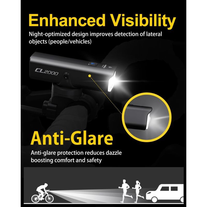 TOWILD CL2000 Přední světlo na kolo 2000LM | Super Jasné, Vodotěsné pro MTB/Silniční noční jízdu a viditelnost