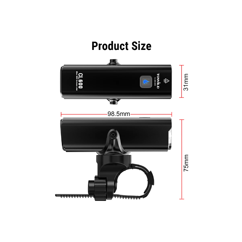 TOWILD CL600 Cyklistické Světlo: USB Dobíjecí LED Světlomet s 2000mAh pro Bezpečnost na Kolečích, Vodotěsné